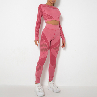 Костюм спорт полосы сетка узоры топ длинный рукав + леггинсы