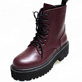 картинка Ботинки бордовые на шнуровке ELENA высокая ребристая подошва от магазина LonnaMag