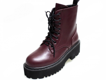 Ботинки бордовые на шнуровке ELENA высокая ребристая подошва