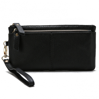 Кошелек тонкий однотон зернистая эко кожа 2 молнии по середине шов