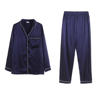 Пижама атлас темно-синяя рубашка + брюки