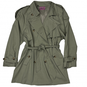 Тренч oversize короткий клапаны с пуговицами ремешки на рукавах + пояс