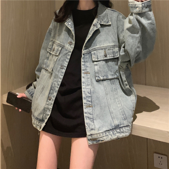 Джинсовая куртка oversize карманы на груди