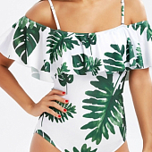 Картинка Купальник слитный оборка на плечах листья пальмы от магазина LonnaMag