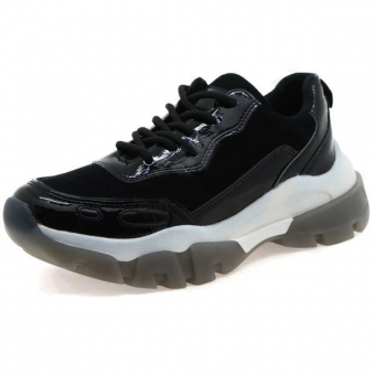 Кроссовки SAIMO черный лак и замша + белая платформа