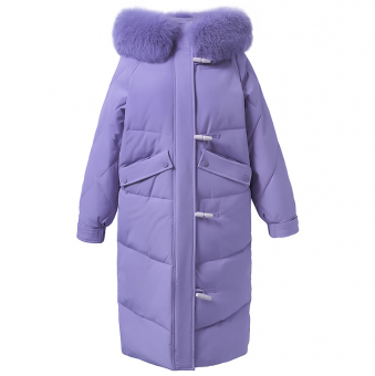 Пуховик длинный мех на капюшоне пуговицы бочонок с петлями