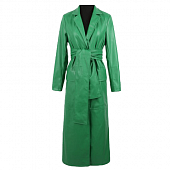 Картинка Тренч эко кожа макси однотон большие карманы с клапаном + широкий пояс от магазина LonnaMag