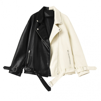 Куртка косуха эко кожа одна половина черная вторая молочная