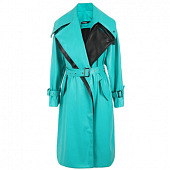 Картинка Тренч миди эко кожа широкий двойной ворот бирюзовый + черный от магазина LonnaMag