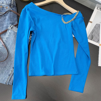 Топ стрейч длинные рукава открыо одно плечо с золотой цепью