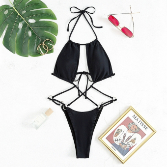 Купальник соединен завязками на кольцах лиф прямоугольные чашки