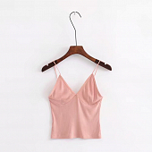 Картинка Топ короткий в рубчик на лямках V - вырез акцент на грудь от магазина LonnaMag