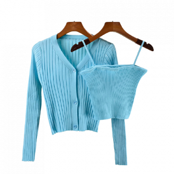 Комплект трикотаж облегающий кардиган + топ