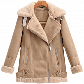 Картинка Дубленка молния сбоку на вороте ремешок белый/беж. + 2 кармана на молнии от магазина LonnaMag