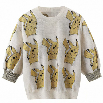 Джемпер рукава 1/4 сзади пуговицы принт Пикачу
