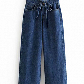 Картинка Прямые свободные джинсы с завышенной талией шнурках от магазина LonnaMag