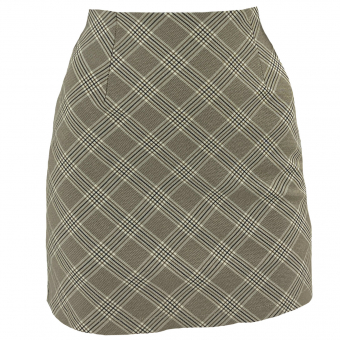 Юбка мини трапеция клетка ромбами на бежевом