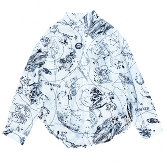 Рубашка свободная длинная полупрозрачная принт созвездия