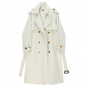 Тренч молочный oversize коричневые пуговицы