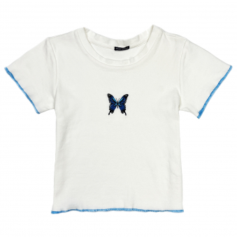 Топ футболка вышивка синяя бабочка