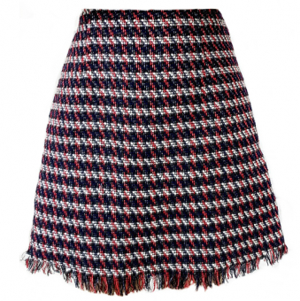 Юбка трапеция твид бахрома красная белая нить