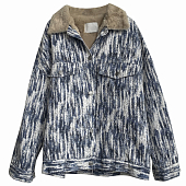 Картинка Куртка джинс меховой коричневый подклад и ворот белые полосы краской от магазина LonnaMag