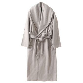 Пальто халат на запах широкий отложной воротник пояс