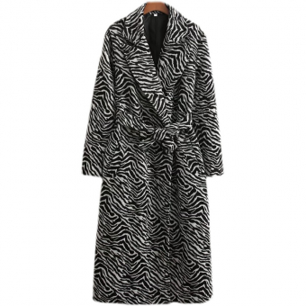 Пальто длинное + пояс принт зебра