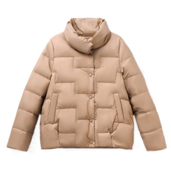 Куртка пуховик ворот стойка однотон стеганый фигурами как тетрис