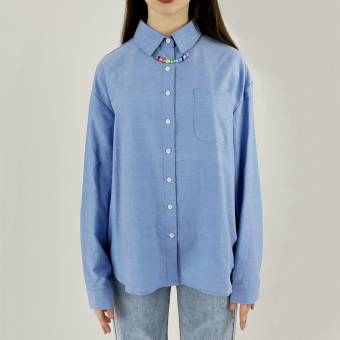 Рубашка oversize светло-синяя белые пуговицы