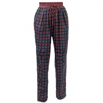 Брюки легкие талия на резинке завязки квадратный принт