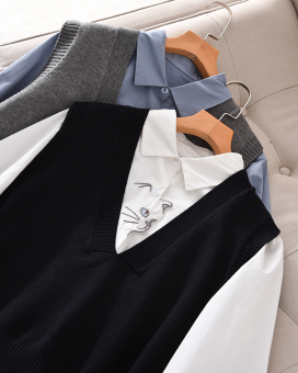 Рубашка длинная крой морда кошки + жилет трикотаж