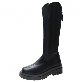 Сапоги высокие двойная подошва сзади молния - закругленный верх