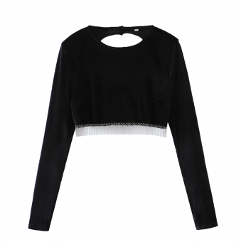 Топ длинный рукав открытая спина бархат снизу бахрома