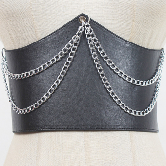 Пояс эко кожа треугольник с цепью сзади резинка на кнопках