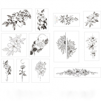 Переводные татуировки - 12 шт цветы