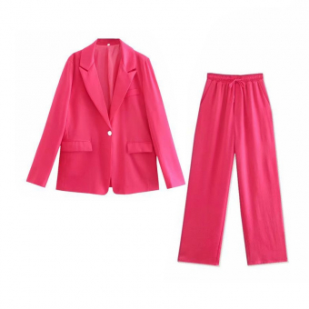 Костюм ярко-розовый пиджак + брюки на резинке со шнурками