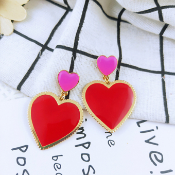 Серьги сердца красное + розовое