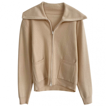 Кардиган короткий с карманами на молнии в рубчик отложной ворот