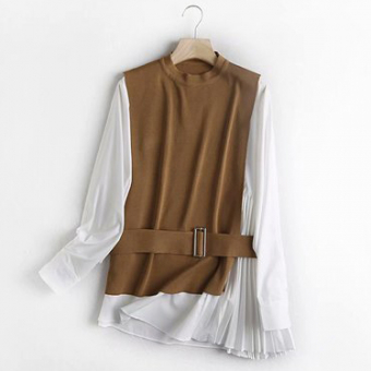 Комплект рубашка сбоку плиссированая + жилет трикотажный с поясом