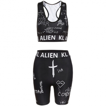 Комплект топ и велосипедки принт каракули резинка ALIEN
