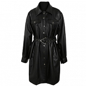 Картинка Куртка рубашка эко кожа длинная на кнопках эффект плетения + ремень  от магазина LonnaMag