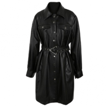 Куртка рубашка эко кожа длинная на кнопках эффект плетения + ремень