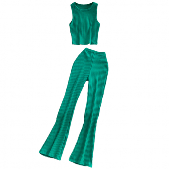 Комплект стрейч рубчик топ майка + штаны клеш