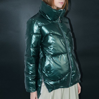 Куртка дутая трапеция по бокам молнии металл глянец блеск волна