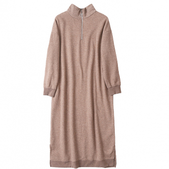 Платье толстовка макси флис высокий ворот на молнии