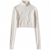 Картинка Свитер укороченный ворот с широким рубчиком полосы вязка косы  от магазина LonnaMag