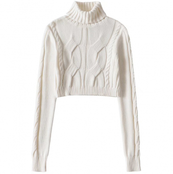 Свитер укороченный ворот с широким рубчиком полосы вязка косы