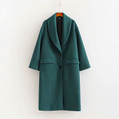 Картинка Пальто шерстяное темно-зеленое 2 кармана 2 черные пуговицы от магазина LonnaMag