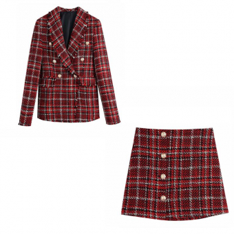 Костюм красный твид золотый пуговицы пиджак + юбка